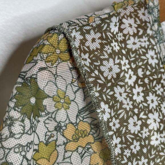 Daisy 70s Floral Print Sheer Mesh Top Green Womens M Flower Power Y2K Retro - Picture 2 of 9